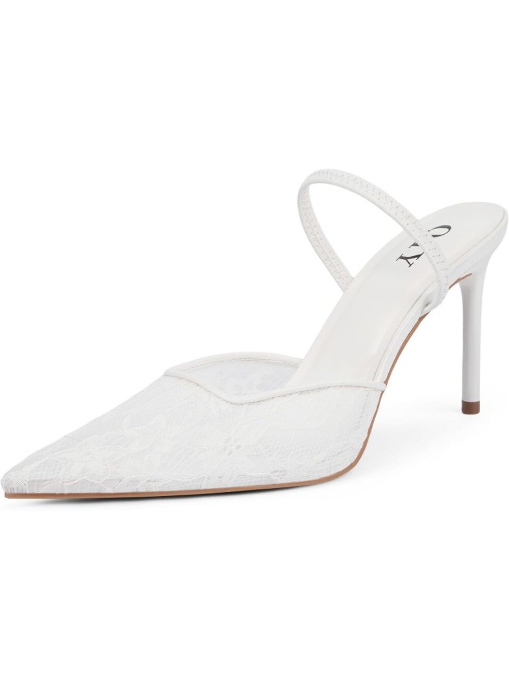 Women's White Lace Closed Pointed Toe Sexy Slip on Backless High Heel Sandals